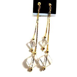 Clear Acrylic Beads Drop Earrings w/ Gold-tone Fringe Chain Dangle Chic Jewelry